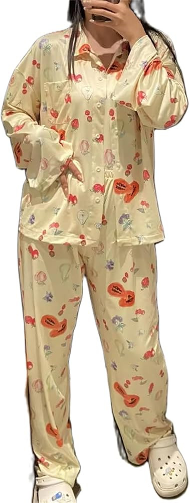 Raruxxin 2 Piece Printed Pajama Set for Women Cute Strawberry Floral Fruit Pattern Shirt Pants Sl... | Amazon (US)