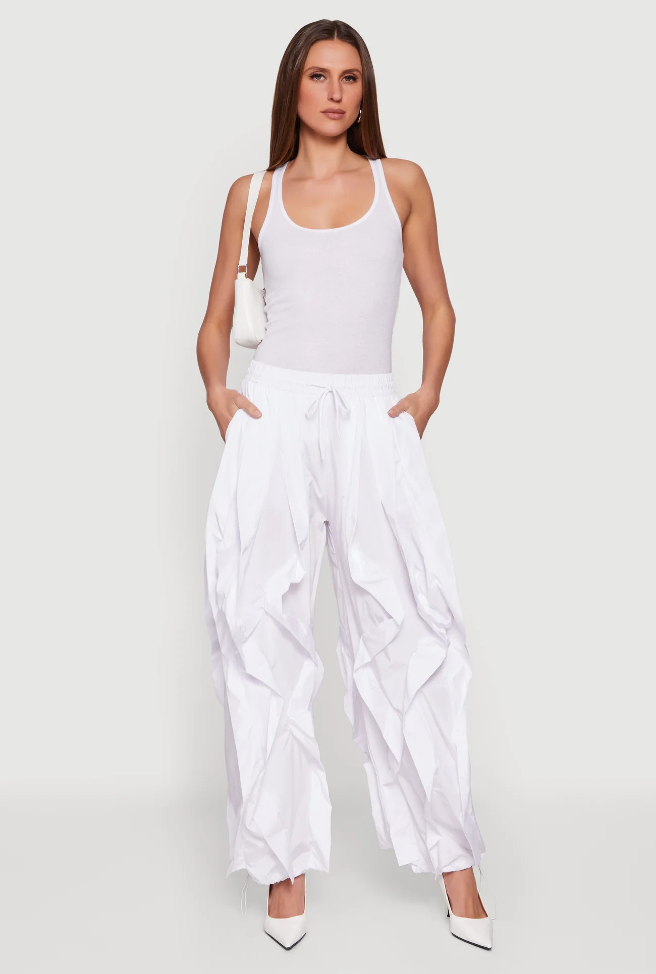Drawstring Waist Ruffle Parachute Pants | Rainbow Shops
