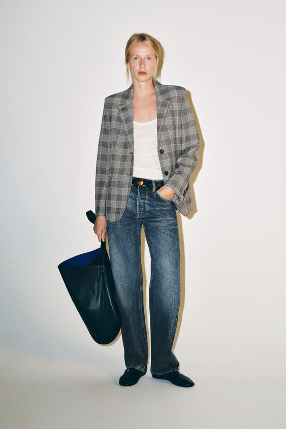 Zara - Zw Collection Plaid Blazer - Gray - M - Woman | Zara Canada
