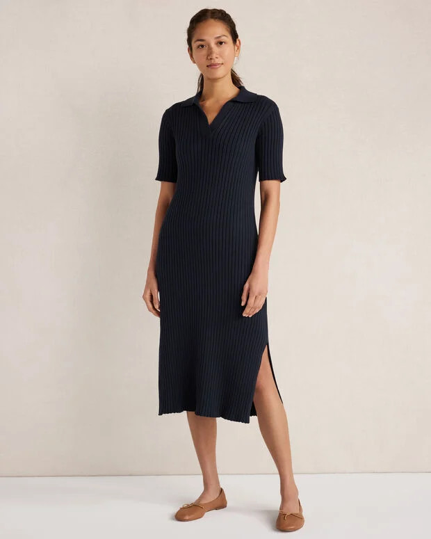 Organic Cotton Ribbed Midi Dress | Talbots