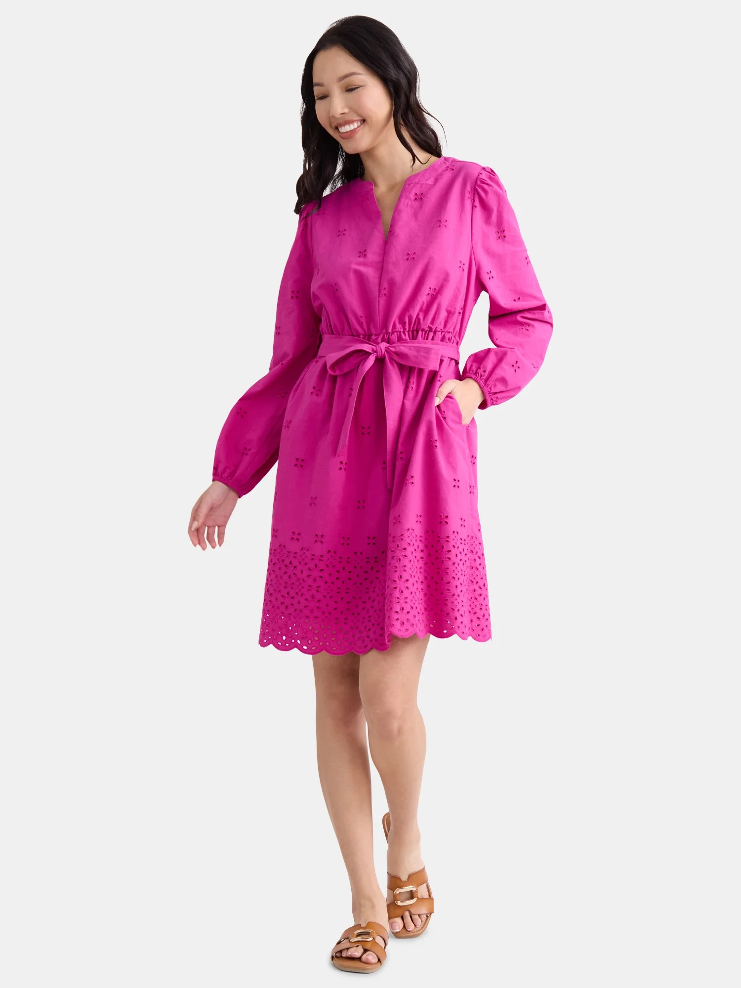 Time and Tru Women's and Women's Plus Embroidered Cotton Eyelet Dress, Sizes XS-4X | Walmart (US)