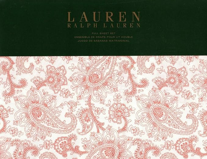 Lauren Ralph Lauren 4 pc Full Printed Sheet Set 100% Crisp Cooling Cotton (Pink Coral Monaco Pais... | Amazon (US)