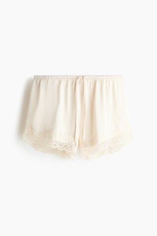 H & M - Lace-Trimmed Satin Shorts - Cream | H&M (US + CA)