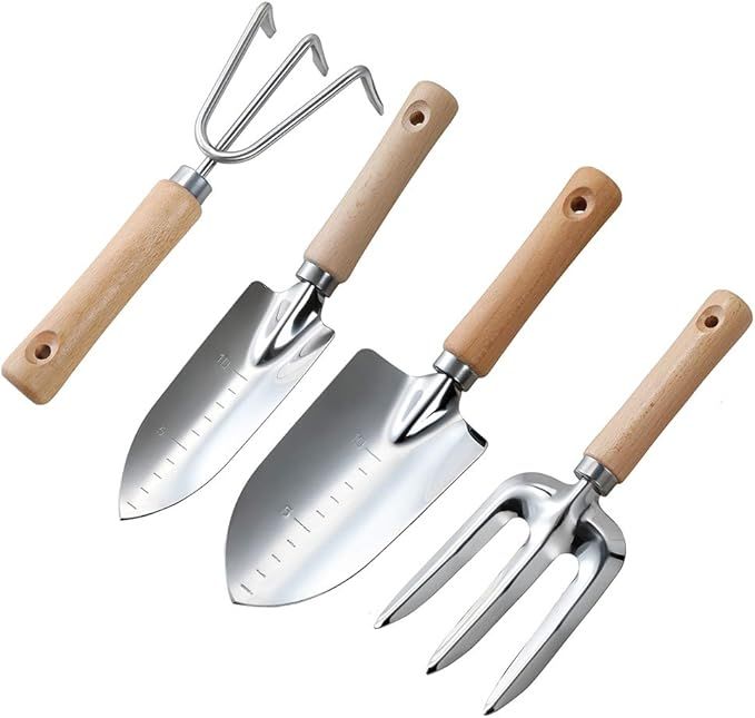 LUCK & TRUST Garden Tool Set - 4 Pieces Heavy Duty Garden Hand Tools Kit with Wooden Handle,Quali... | Amazon (US)