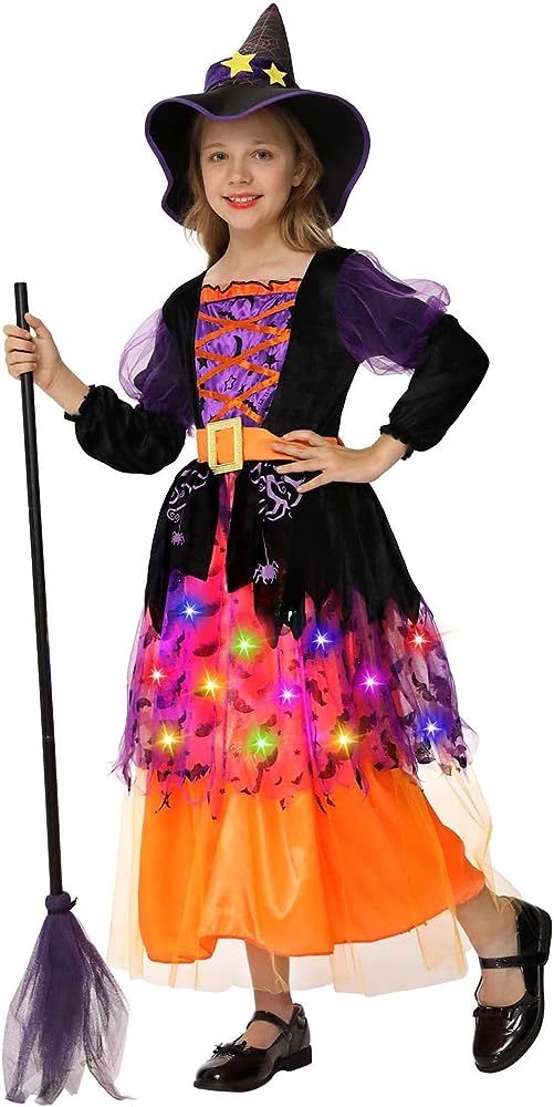 Witch Costume Halloween for Girls Toddler,Light Up Witch Costume Sparkle Witch Dress for Kids Fai... | Amazon (US)