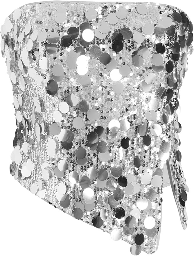 CIDER Sequin Asymmetrical Split Tube Crop Top | Amazon (US)