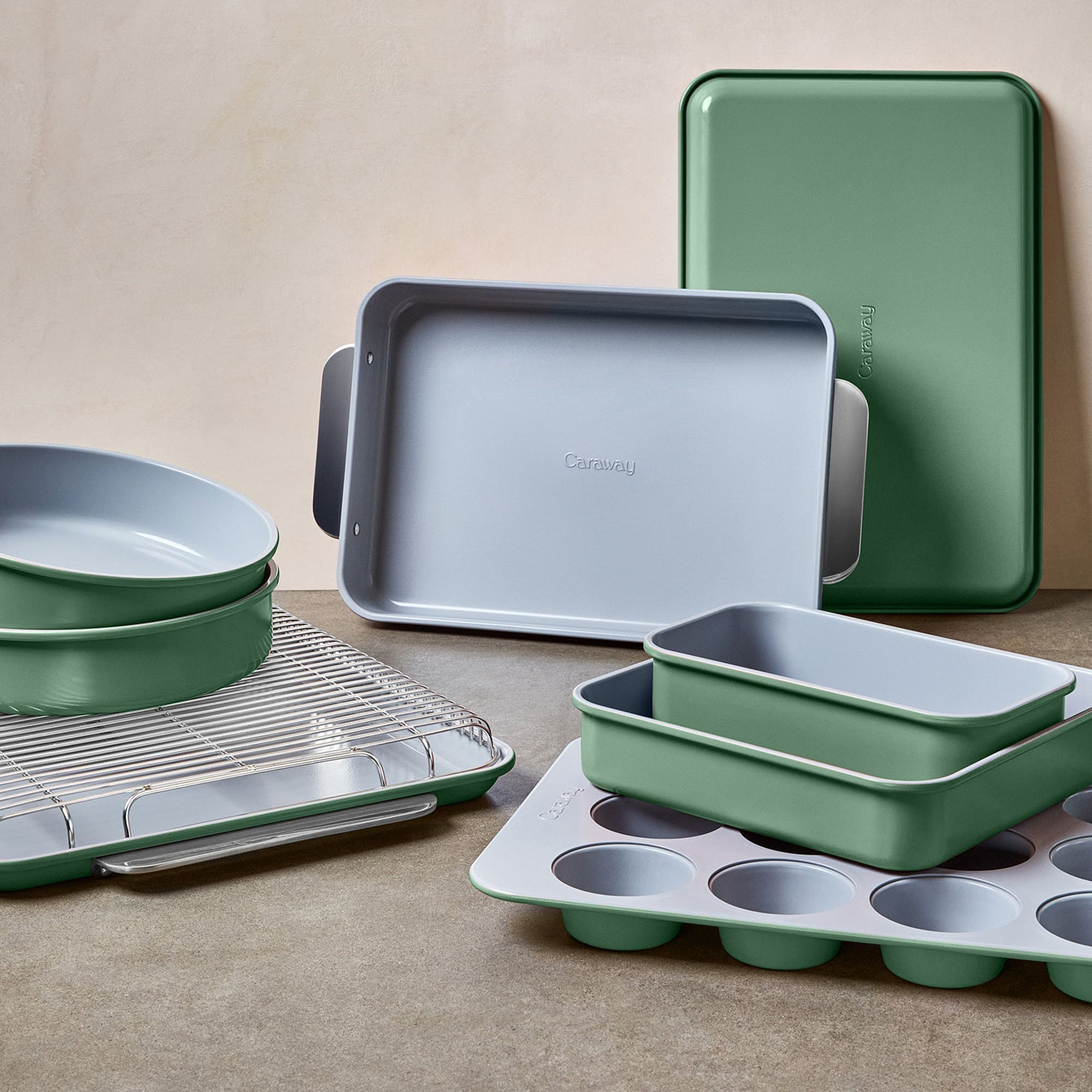11 Piece Bakeware Set In Sage | Non-Stick, Non-Toxic, Easy To Clean, Scratch Resistant Ceramic Bakeware | Oven Safe & Durable | Caraway | Caraway