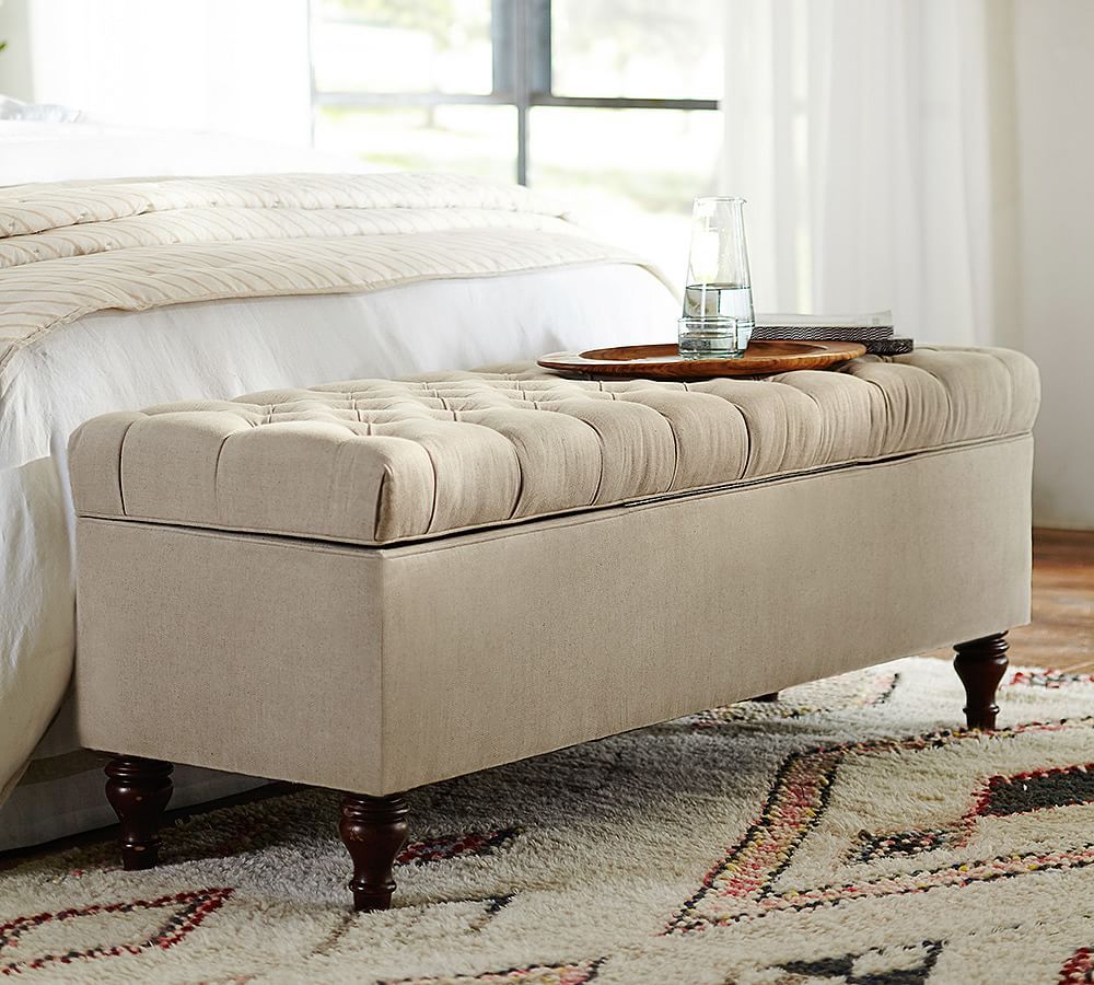 Lorraine Tufted Upholstered Queen Storage Bench | Pottery Barn (US)