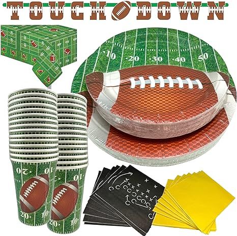 Football Theme Touchdown party supplies for 30 Guests, Includes 30-7" Snack/Dessert Plates, 30-9"... | Amazon (US)