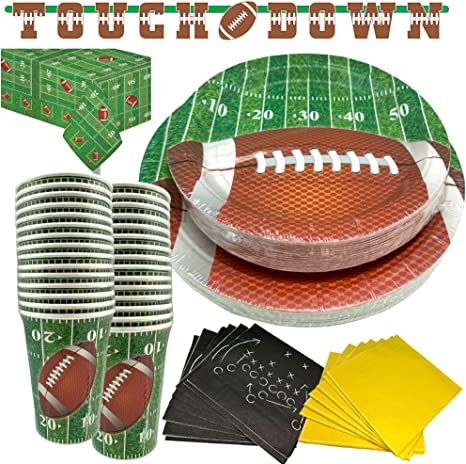 Football Theme Touchdown party supplies for 30 Guests, Includes 30-7" Snack/Dessert Plates, 30-9"... | Amazon (US)