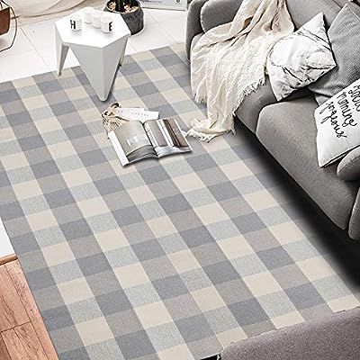 Seavish Cotton Buffalo Checkered Rug,Grey and White Plaid Rug Handmade Woven Area Rug 4’x 6’,... | Amazon (US)