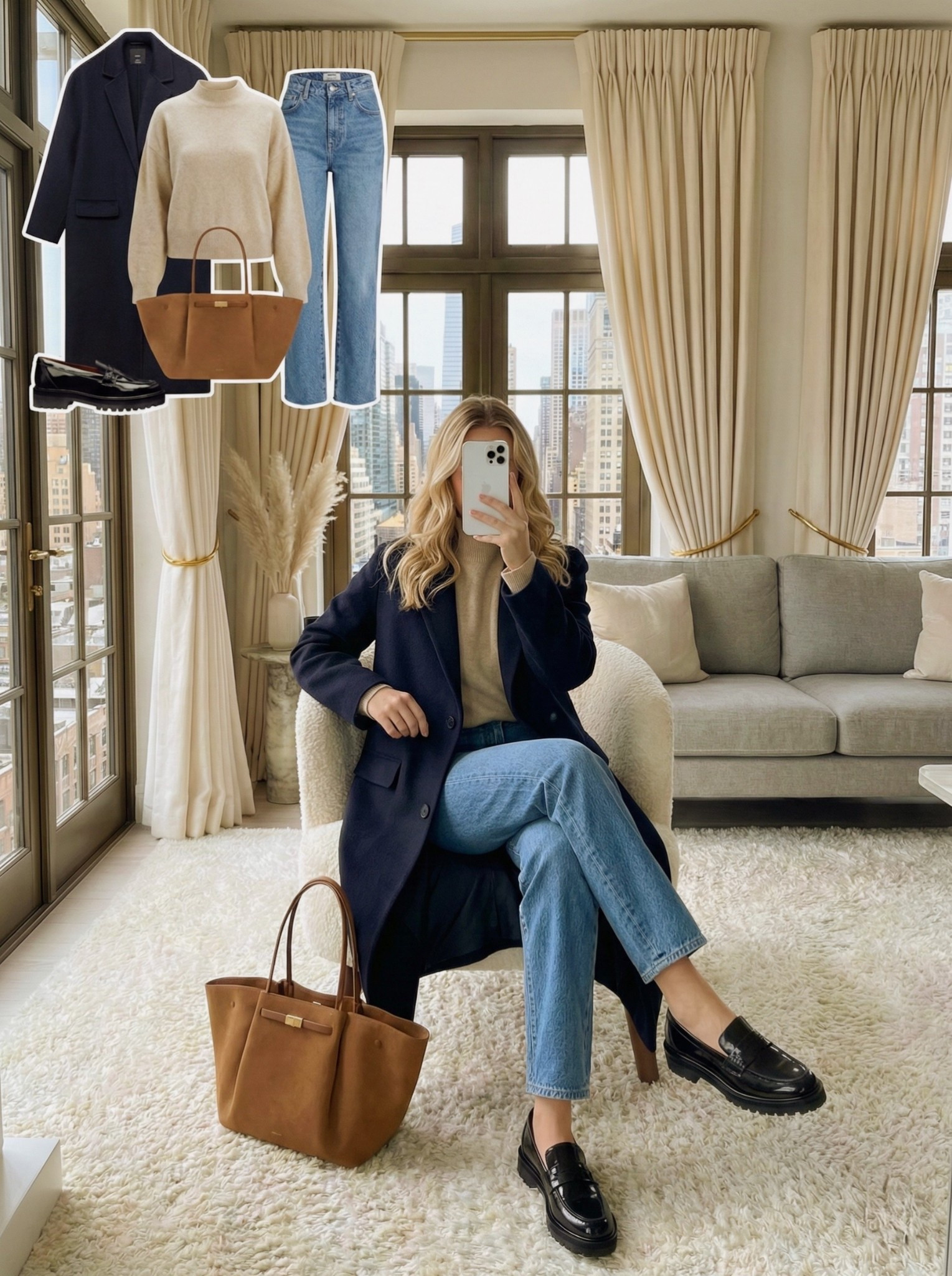 The Navy & Camel Classic outfit 💙🧥

A timeless winter combination perfect for a capsule wardrobe. Styling this structured navy wool coat over a soft oatmeal mock-neck sweater creates a polished contrast. Paired with classic straight-leg jeans and chunky loafers, this is the ultimate chic look for casual office days or city errands.

Style Details:
• Navy blue wool coat (Structured fit)
• Beige mock-neck sweater
• Blue straight-leg jeans (Vintage wash)
• Black chunky patent loafers
• Brown suede tote bag

Recreate this classic everyday look with the similar styles linked below!

Is navy a staple in your winter wardrobe? Yes or No? 👇

#LTKWorkwear #LTKSeasonal #LTKootd

#LTKootd #LTKgrwm #LTKHoliday

#LTKHoliday #LTKootd #LTKgrwm