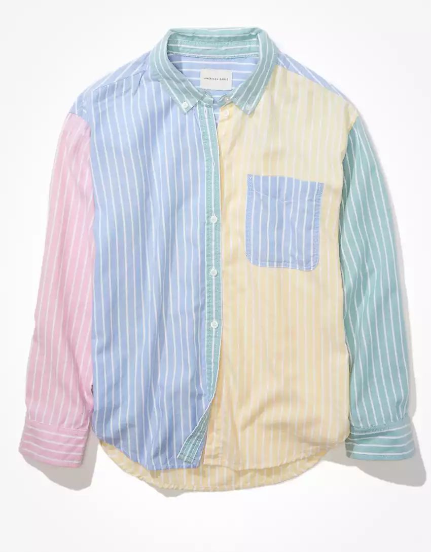 AE Striped Oversized Oxford Button-Up Shirt | American Eagle Outfitters (US & CA)