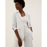 M&S Womens Linen Blend Tailored Single Breasted Blazer - 8 - Neutral, Neutral | Marks & Spencer (UK)