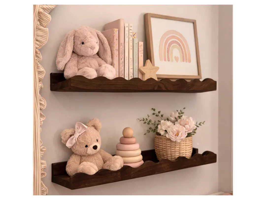 Scalloped Picture Ledge Shelf | Solid Hardwood Floating Shelf | Decorative Wall Shelf |Book Displ... | Etsy (US)