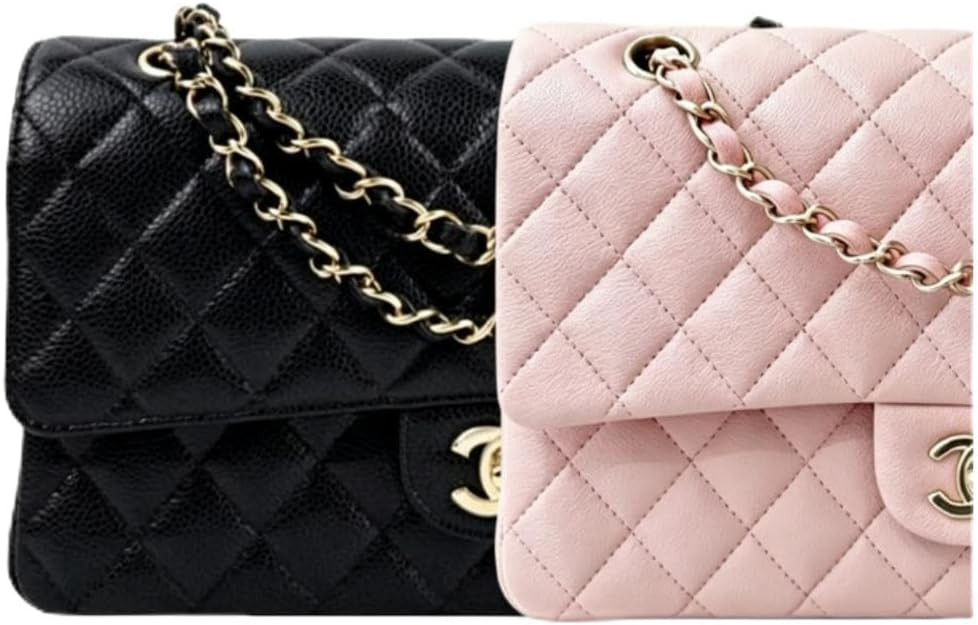 Women’s Caviar Leather Shoulder Bag, Chain Crossbody Luxury Designer Handbag with Gold‑Tone Hardware | Amazon (US)