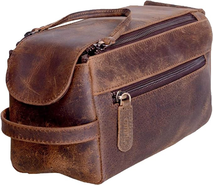 KomalC Premium Buffalo Leather Toiletry Bag for Men & Women – Leather Dopp Kit With Water resis... | Amazon (US)