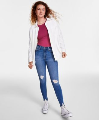 Ultra Flirt Juniors Corduroy Shacket Crave Fame Bodysuit Celebrity Pink Skinny Jeans | Macy's