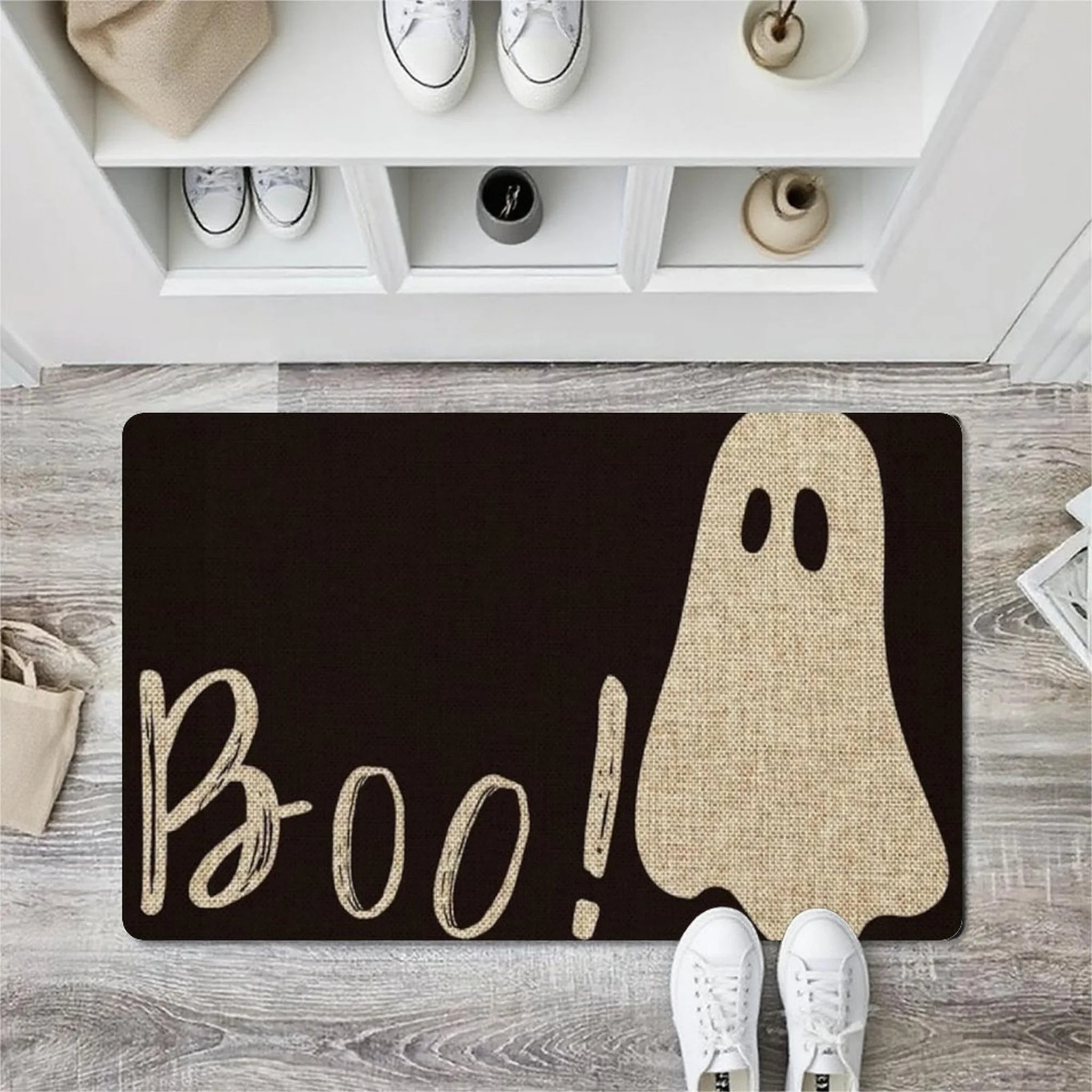 Black Boo Ghost Home Decor Door Mat 24"x 36", For Indoor Outdoor Porch | Wayfair North America