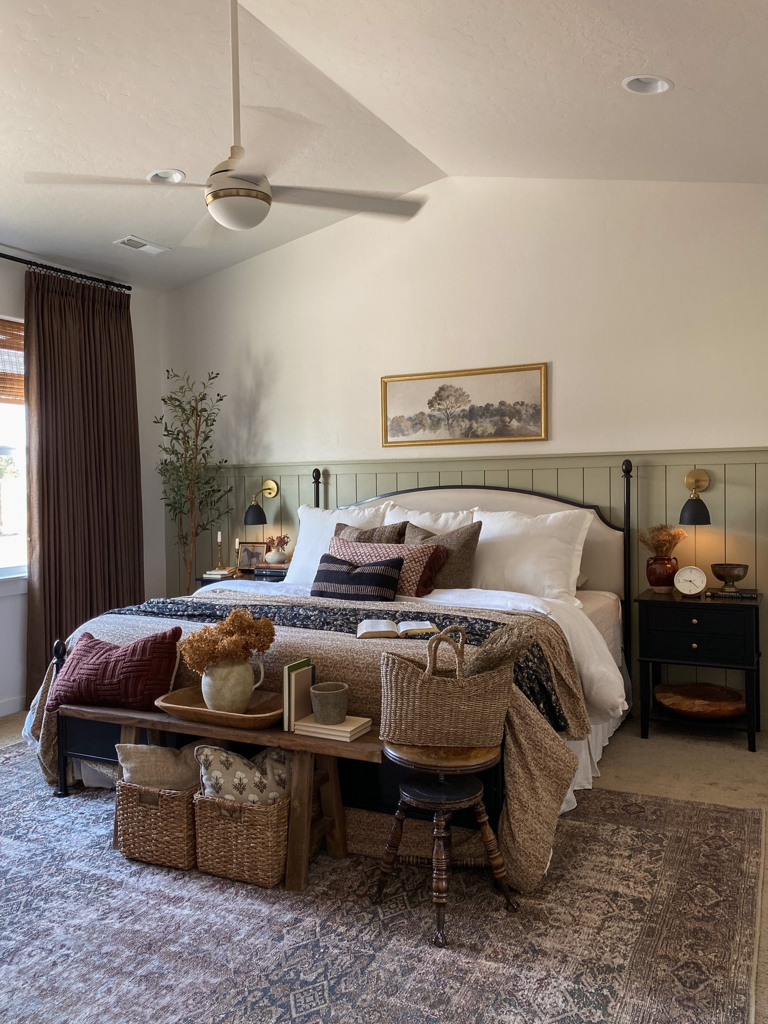 Our primary bedroom inspiration, old-world, collected, vintage style, loloi rug, Kantha quilt, noodle bench, wooden bench, Target style, home decor, Amazon finds, black affordable nightstands, affordable home decor, budget friendly home decor, four post bed, Turkish pillows, vintage pillows, checkered throw blanket, euro pillows, four post bed, budget friendly, euro pillows, vintage candle holders, antique piano stool, collected home, brown curtains, custom drapes

#LTKstyletip #LTKhome #LTKSeasonal