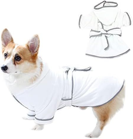 Dog Bathrobe, Microfiber Fast Drying Absorbent Hooded Bath Towel White for Puppy Small Medium Lar... | Amazon (US)