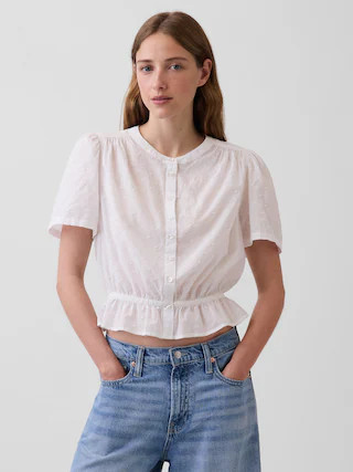 Button-Front Crop Peplum Top | Gap (US)
