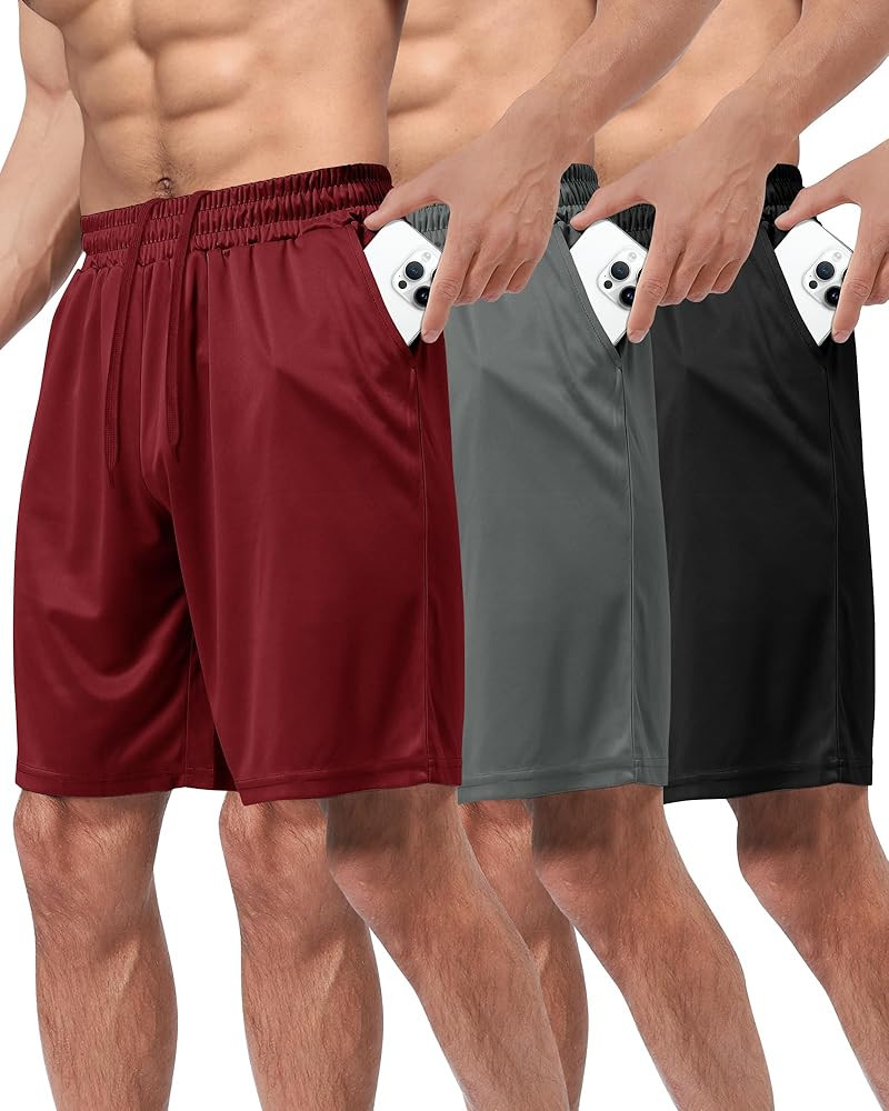 3 Pack Gym Basketball Mens Shorts - Quick Dry Black Workout Athletic Shorts with Pockets for Casu... | Amazon (US)