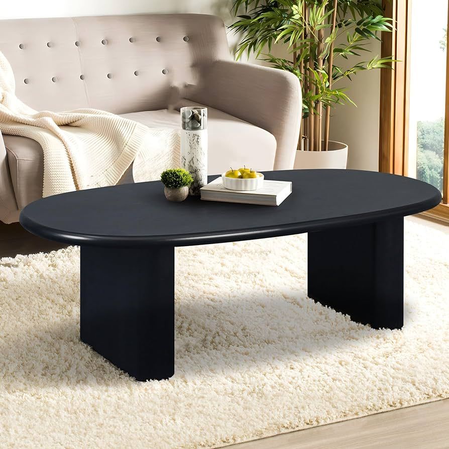 Amazon.com: SSLine Mid-Century 51" Oval Coffee Table with Pedestal Base Black Wood Grain Top Cock... | Amazon (US)