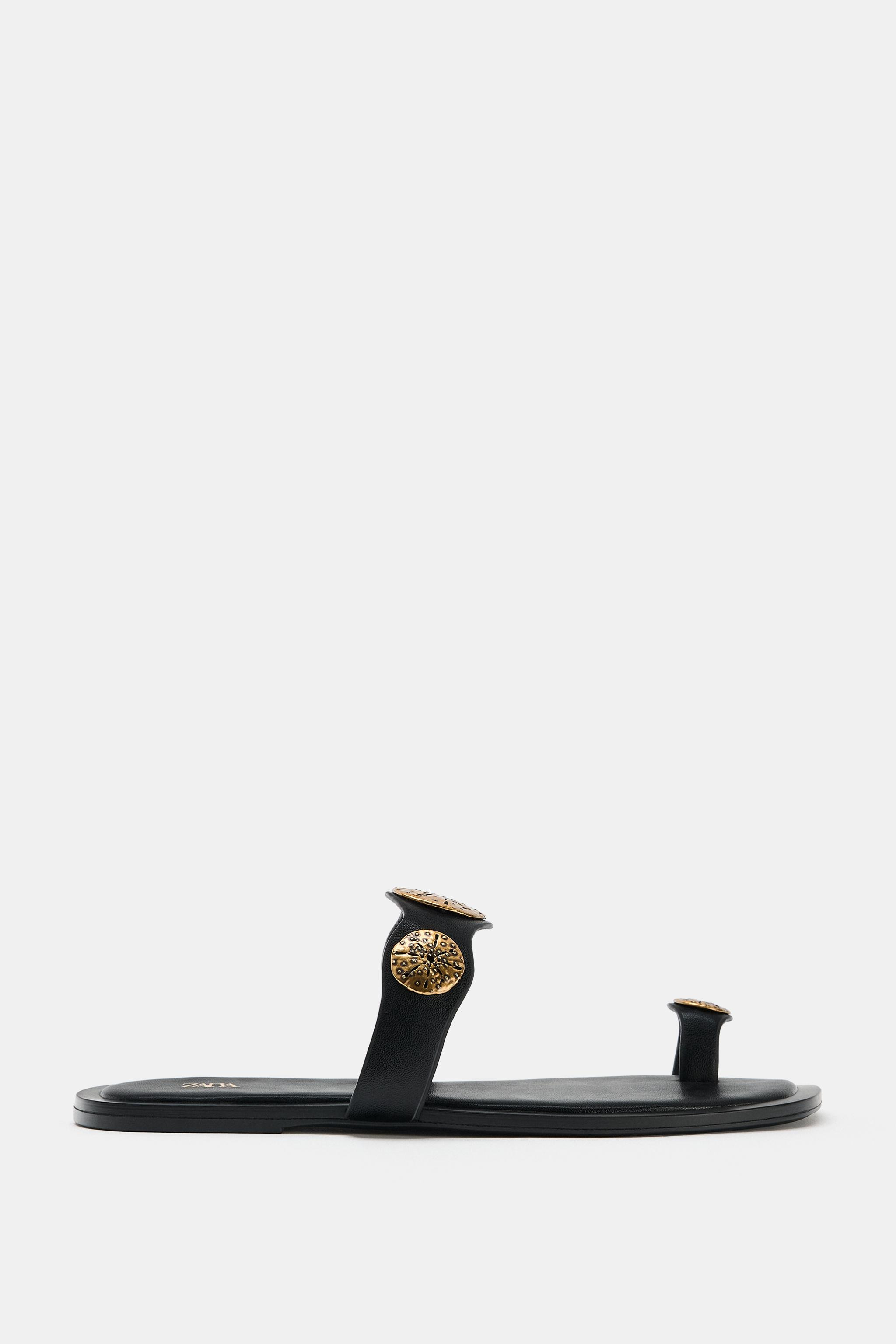 FLAT SANDALS WITH METALLIC DETAILS | Zara Canada
