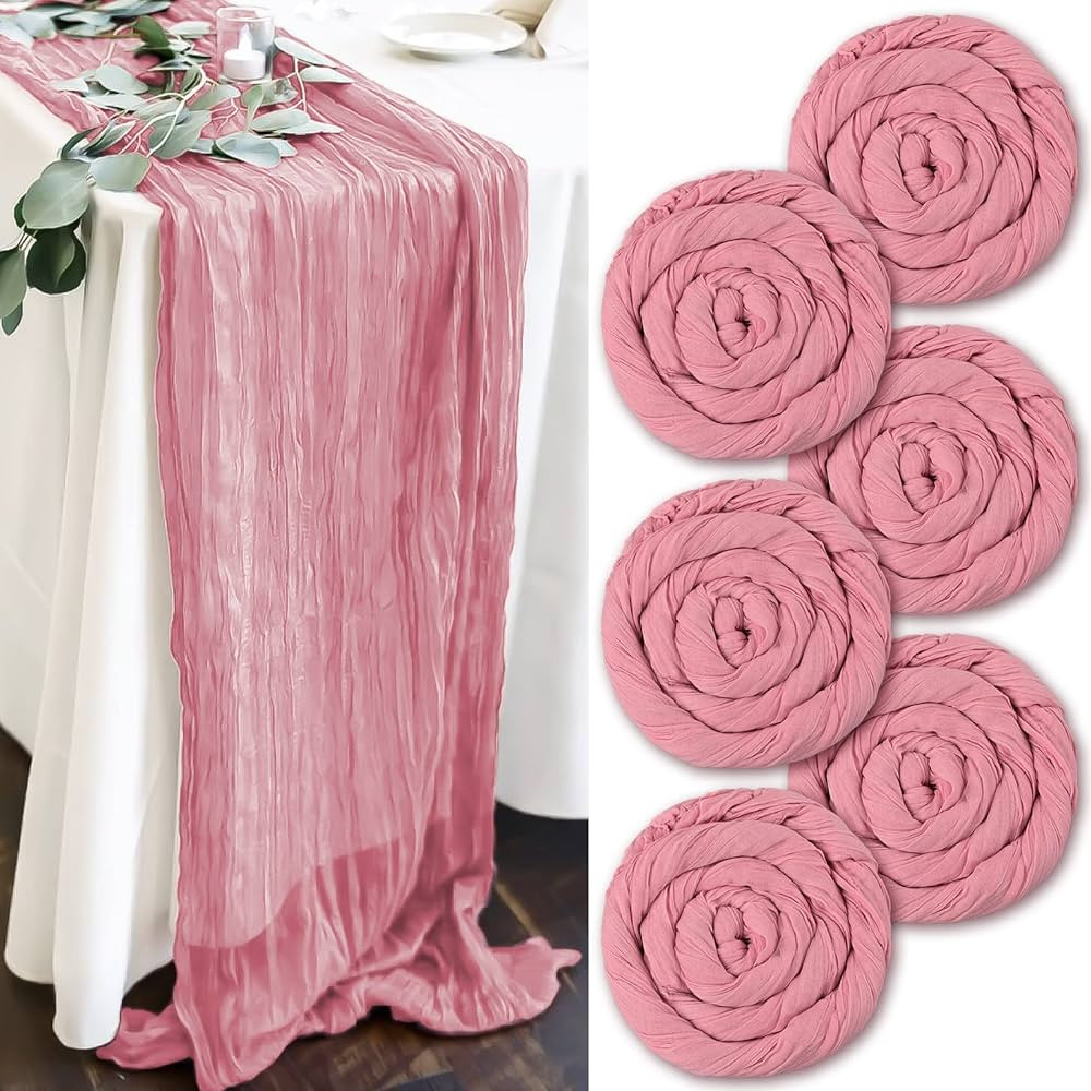 6Pack Dusty Rose Cheesecloth Table Runner, Rustic Gauze Table Runner 35"x120"Cheesecloth Gauze Ta... | Amazon (US)