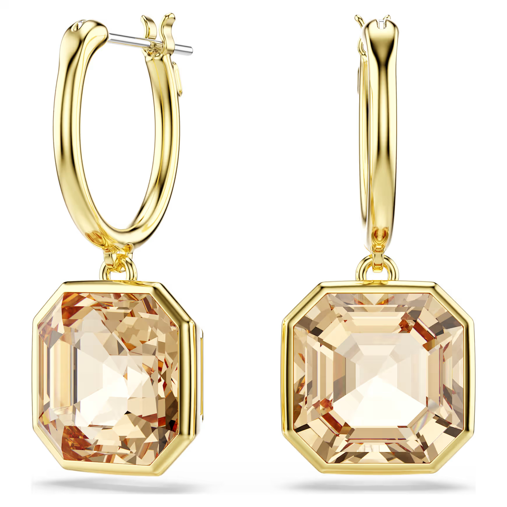 Millenia drop earrings, Square cut, Caramel, Gold-tone plated by SWAROVSKI | SWAROVSKI