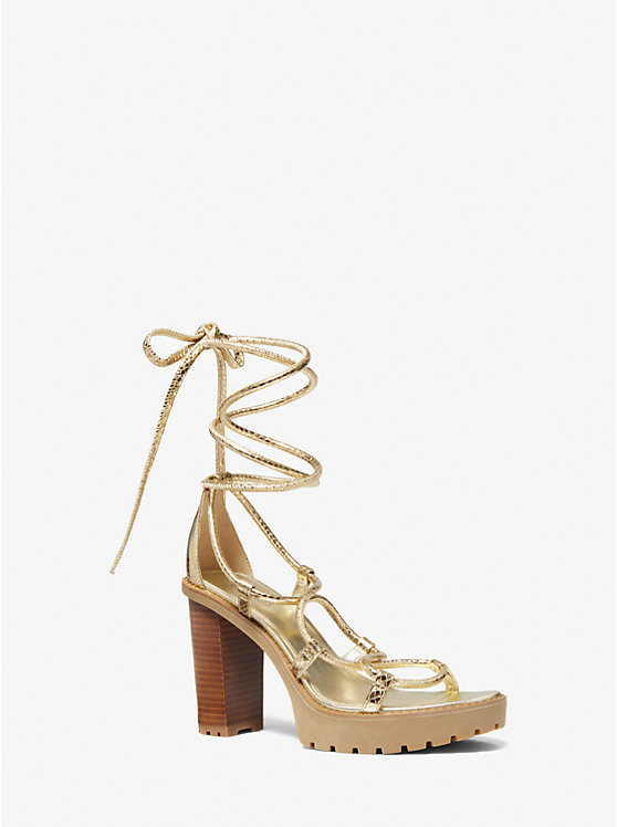 Vero Metallic Snake Embossed Leather Platform Sandal | Michael Kors US