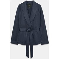 Zara - Zw Collection Linen Belted Blazer - Navy Blue - M - Woman | Zara US