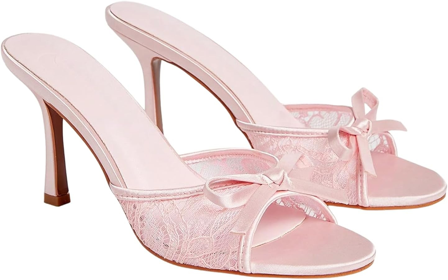MakeMeChic Women's Bow Lace Heeled Sandals Leather Open Toe Dressy Shoes | Amazon (US)