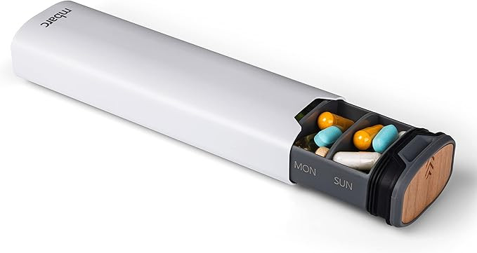7 Day Weekly Pill Organizer by mbarc - Premium Stylish Aluminum and Wood Large Capacity Pill Box ... | Amazon (US)