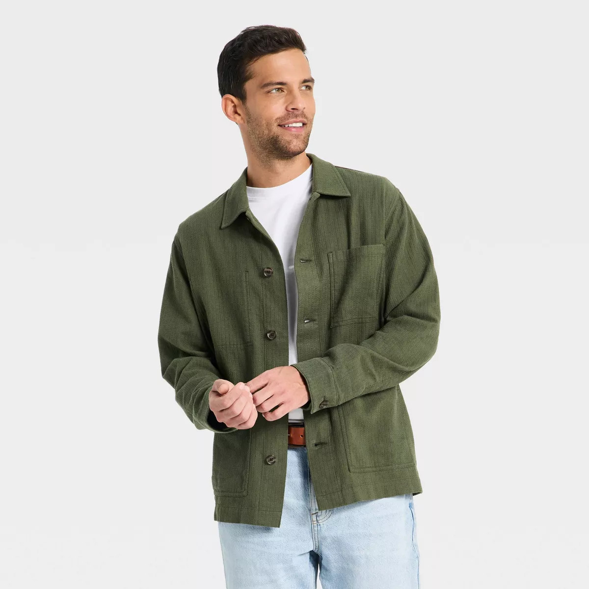 Men's Long Sleeve Collared Button-Down Shirt - Goodfellow & Co™ Dark Green L | Target