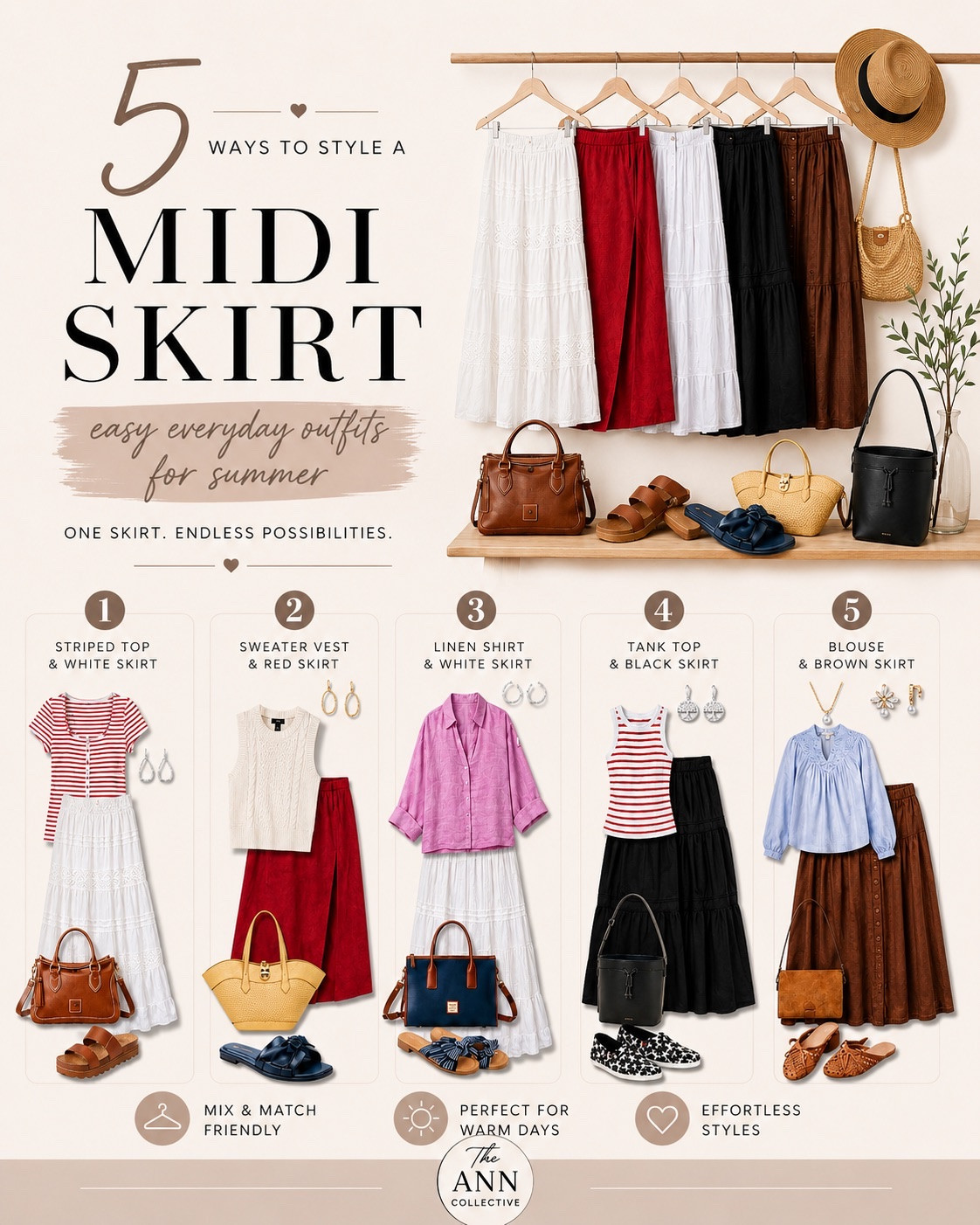 Midi skirt outfit ideas are one of the easiest ways to create a wardrobe that works harder for you. I’m sharing five simple ways to style one midi skirt using pieces you can mix and match all season long.
Everything is linked in my LTK.
#LTKStyle #MidiSkirt #SummerStyle #OutfitIdeas #EverydayStyle #CapsuleWardrobe #AffordableFashion #StyleInspiration #WardrobeEssentials