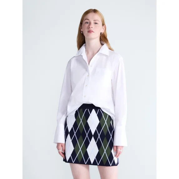 Free Assembly Women's and Women's Plus Button Front Cotton Shirt with Long Sleeves, Sizes XS-4X | Walmart (US)