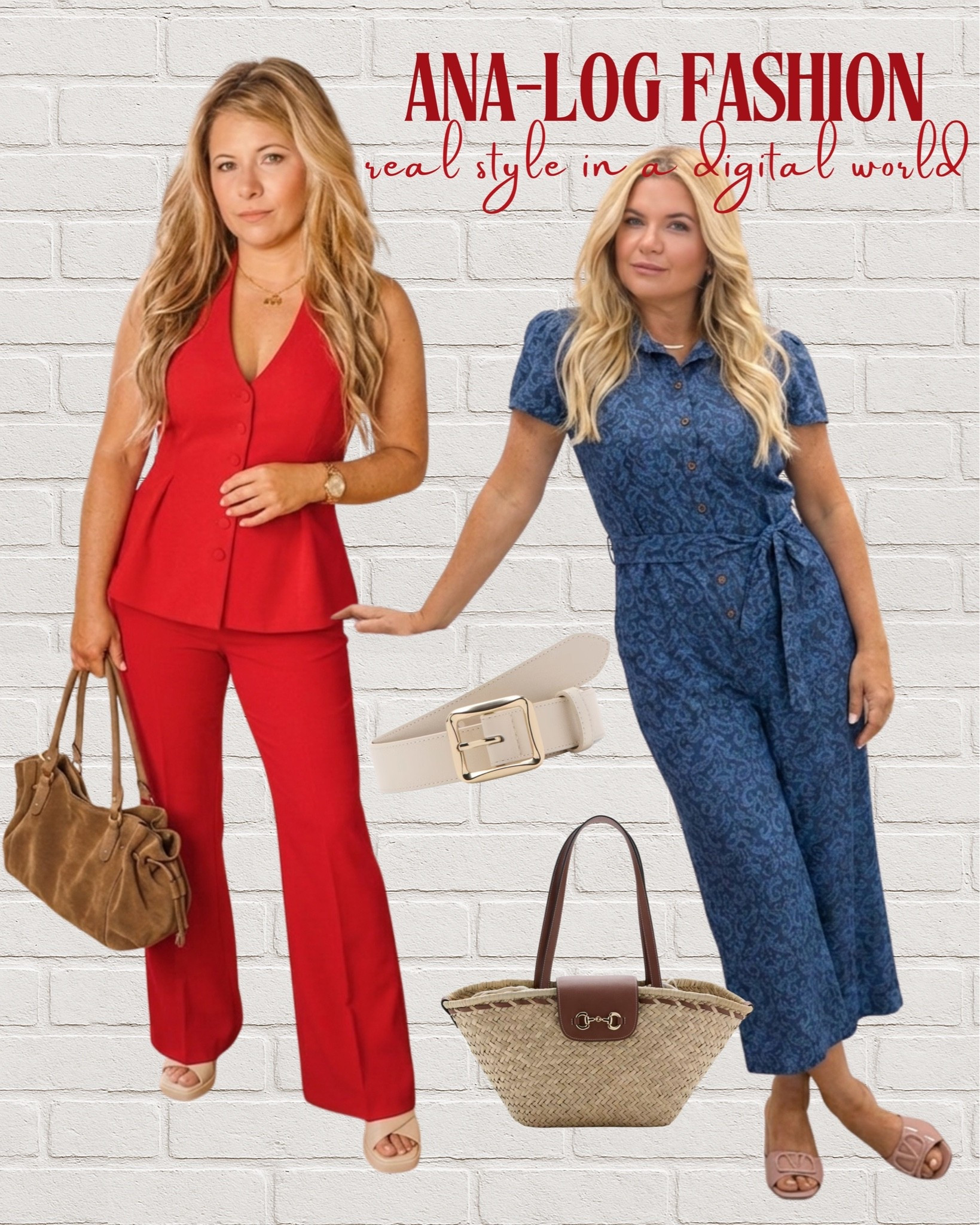 Real style in a digital world it Serving you two completely different vibes for your weekly style inspo!
On one side, making a bold statement in a tailored red halter vest and trouser set that screams confidence. On the other, keeping it effortlessly chic in a beautiful printed blue denim-style jumpsuit that's perfect for a weekend brunch.
I've paired them with the ultimate summer accessories, including a classic straw tote and a statement buckle belt.
Head over to the link in my bio to shop the exact pieces on my LTK!

XOXO,
Ana Randall💗

#LTKstyletip #summerfashion #boldstyle #jumpsuitstyle #tailoredsuit #everydaychic

#LTKstyletip #LTKshoes #LTKworkwear