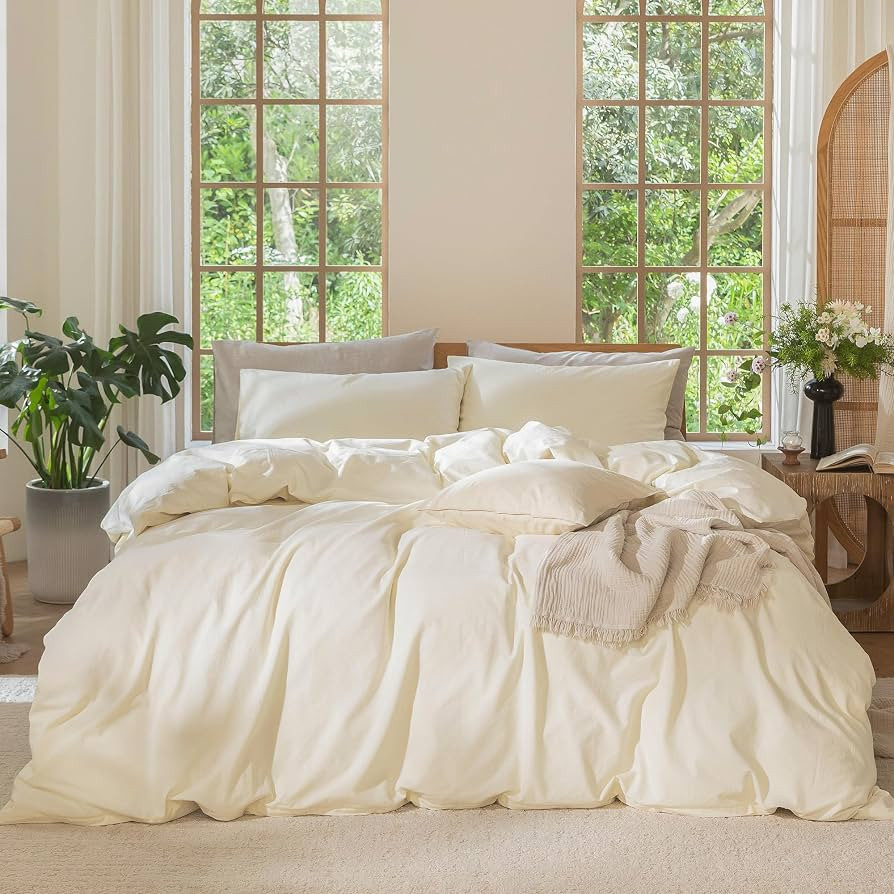 MooMee Bedding Duvet Cover Set 100% Washed Cotton Linen Like Textured Breathable Durable Soft Com... | Amazon (US)