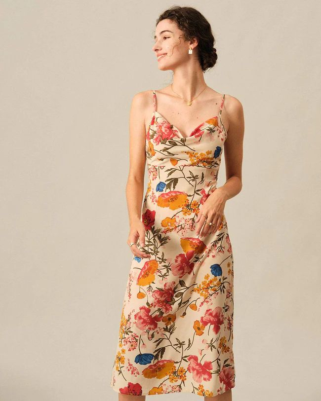 The Cowl Neck Suspender Midi Dress - Women's Cowel Neck Summer Dress - Multi - Dresses | RIHOAS | rihoas.com