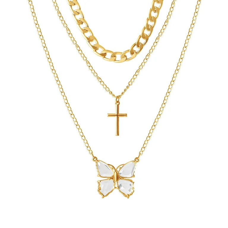 Jessica Simpson Women's Butterfly and Cross Layered Necklace | Walmart (US)