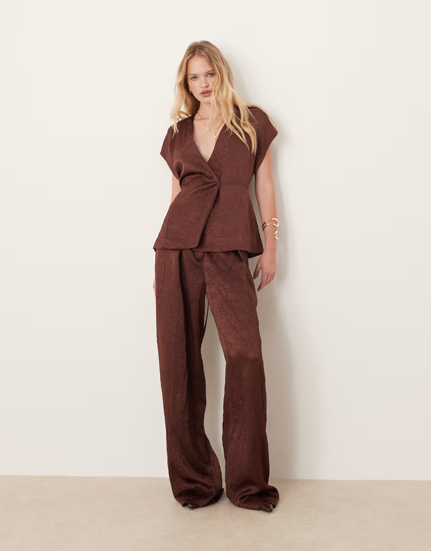 Mango pleat front pants in brown - part of a set | ASOS (Global)
