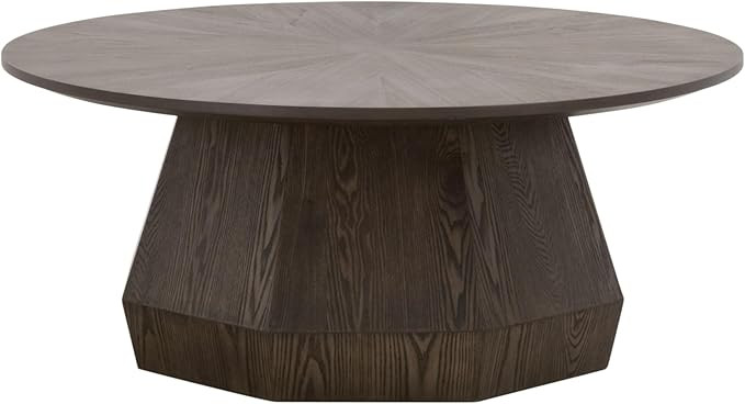 Benjara Cofffee Tigo 42 Inch Coffee Table, Starburst Top, Octagonal Pedestal Base, Brown | Amazon (US)