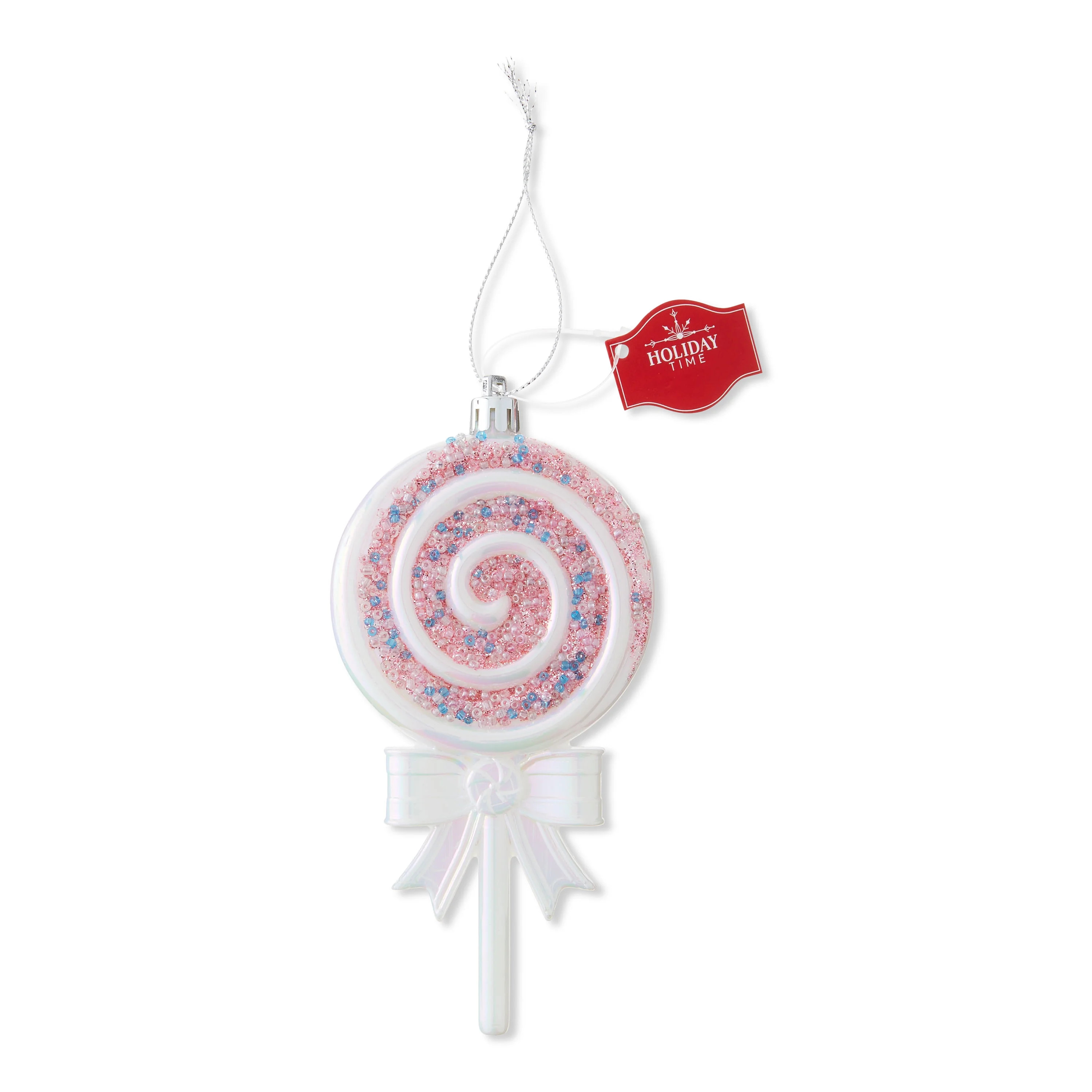 Pearl White and Pink Swirl Lollipop with Sprinkles Christmas Ornament, 6", by Holiday Time | Walmart (US)