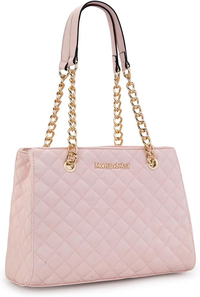 Montana West MEDIUM Tote Bag for Women Quilted Chain Handbags Shoulder Purse | Amazon (US)