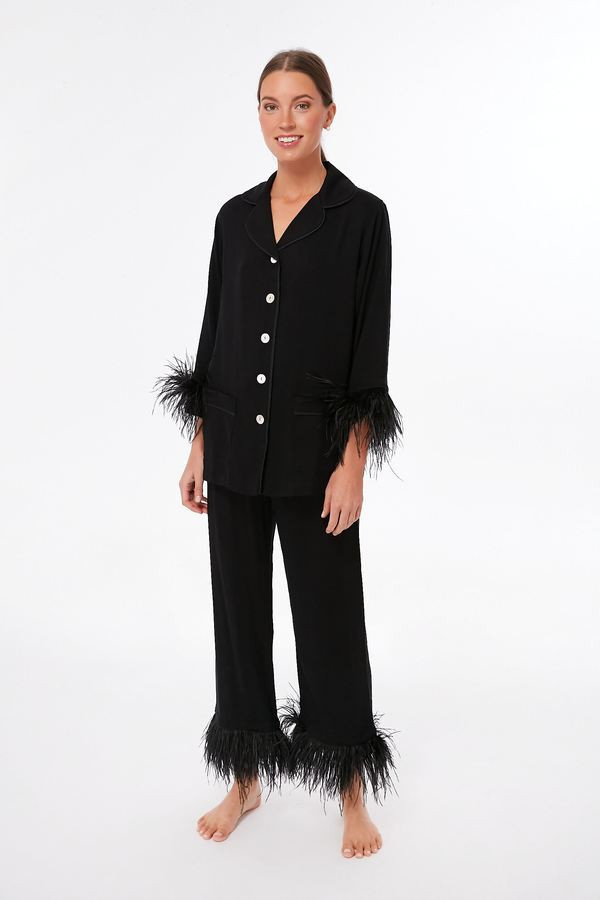 Black Party Pajama Set with Feathers | Tuckernuck (US)
