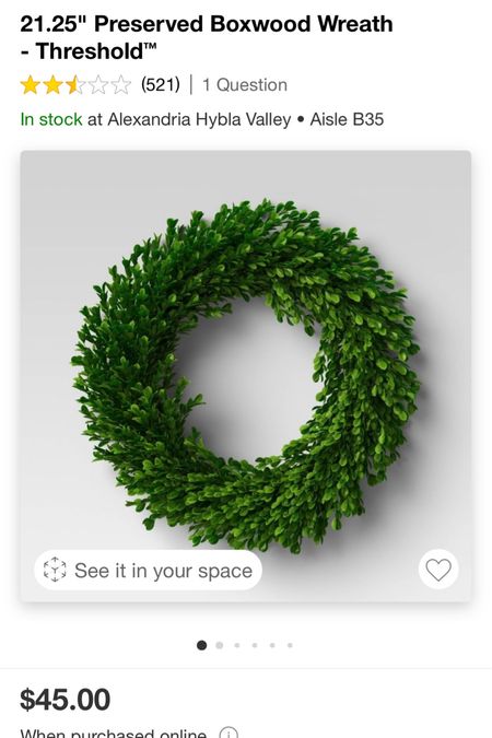 I buy one of these every spring to carry me through until fall/holidays. It’s the best quality for REAL preserved boxwood (not fake) and a clean, simple look and it’s under $50. Sometimes I’ll add wired ribbon bows and switch out for seasons. 

#homedecor #decorating #easterdecor #easter #springdecor 

#LTKfindsunder50 #LTKhome #LTKSeasonal