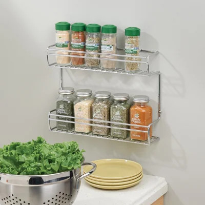 iDesign Classico 2-Shelf Wall Mount Spice Organizer Rack for Kitchen Storage - Chrome | Wayfair North America