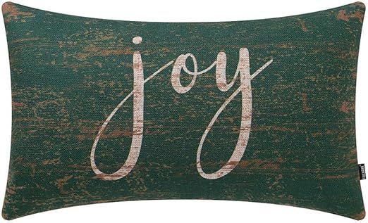 TRENDIN Merry Christmas Throw Pillow Cover 20 x 12 mas Decorations Cotton Linen Winter Green Joy ... | Amazon (US)